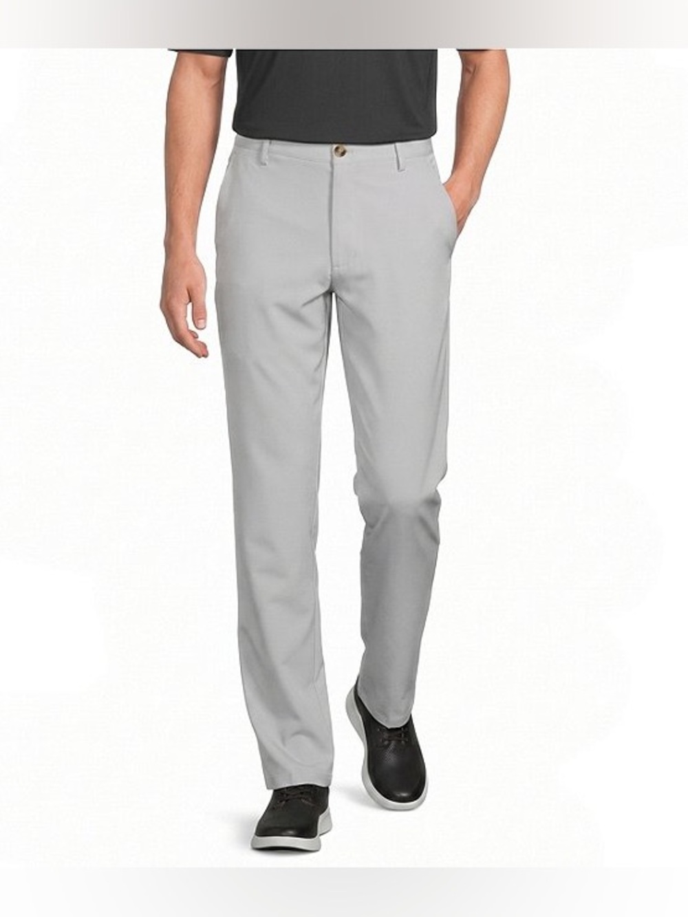 Roundtree & Yorke Performance Andrew Straight Fit Flat Front Pants Gray 34x32